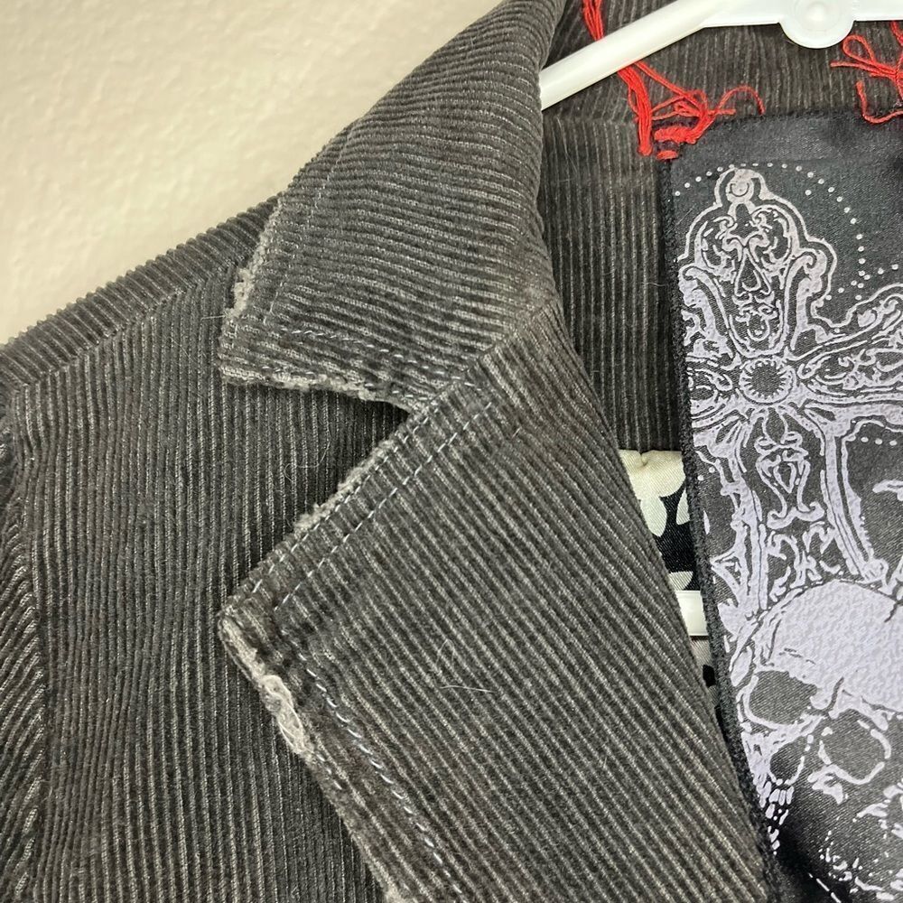 Miss Me Brown Distressed Corduroy Jacket Embroidered Long Sleeve Blazer Grunge S - Picture 8 of 15